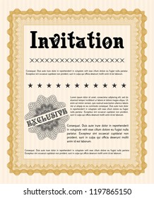 Orange Vintage invitation. With great quality guilloche pattern. Money design. Detailed. 