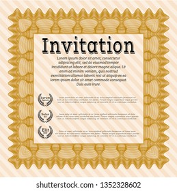 Orange Vintage invitation. With great quality guilloche pattern. Detailed. Beauty design. 