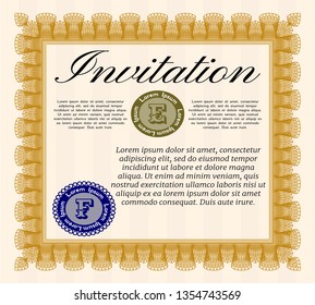 Orange Vintage invitation. With great quality guilloche pattern. Money style design. Customizable, Easy to edit and change colors. 