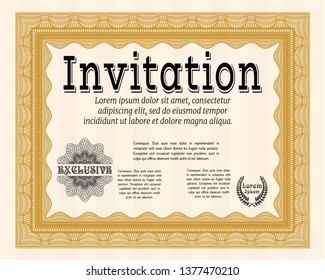 Orange Vintage invitation. With great quality guilloche pattern. Modern design. Vector illustration. 