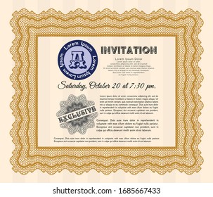 Orange Vintage invitation. With great quality guilloche pattern. Money Pattern design. Customizable, Easy to edit and change colors. 