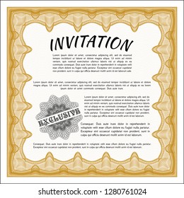 Orange Vintage invitation. With guilloche pattern. Excellent design. Customizable, Easy to edit and change colors. 
