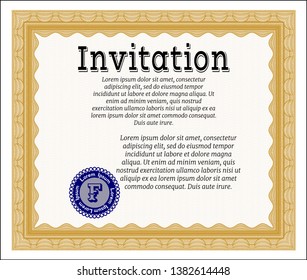 Orange Vintage invitation. With guilloche pattern. Money design. Vector illustration. 