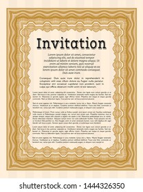 Orange Vintage invitation. With guilloche pattern. Superior design. Vector illustration. 