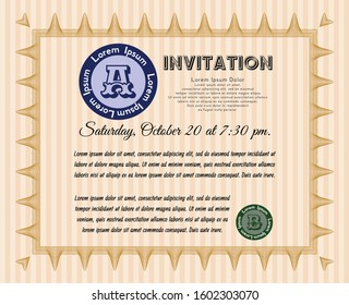 Orange Vintage invitation. With guilloche pattern and background. Detailed. Superior design. 