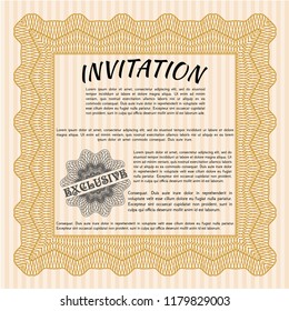 Orange Vintage invitation. With linear background. Beauty design. Vector illustration. 