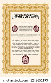 Orange Vintage invitation. With linear background. Elegant design. Customizable, Easy to edit and change colors. 