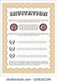 Orange Vintage invitation. With linear background. Sophisticated design. Customizable, Easy to edit and change colors. 
