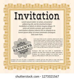 Orange Vintage invitation. Modern design. Vector illustration. With great quality guilloche pattern. 
