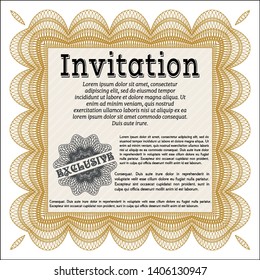 Orange Vintage invitation. Modern design. Detailed. With complex background. 