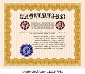 Orange Vintage invitation. Money design. Easy to print. Customizable, Easy to edit and change colors. 