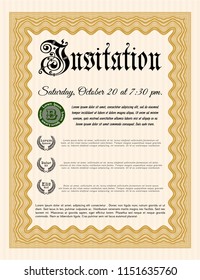 Orange Vintage invitation. Money Pattern. Vector illustration. With guilloche pattern. 