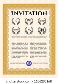 Orange Vintage invitation. Money Pattern design. Detailed. With linear background. 