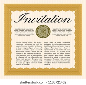 Orange Vintage invitation. Money Pattern design. Detailed. With great quality guilloche pattern. 