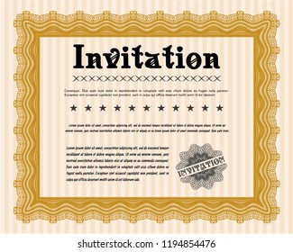 Orange Vintage invitation. Money Pattern. Printer friendly. Detailed. 