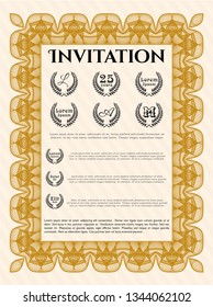 Orange Vintage invitation. Money Pattern. With guilloche pattern and background. Customizable, Easy to edit and change colors. 
