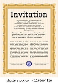 Orange Vintage invitation. Nice design. With great quality guilloche pattern. Customizable, Easy to edit and change colors. 