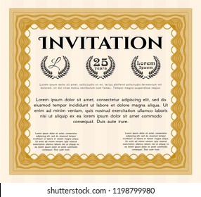 Orange Vintage invitation. Printer friendly. Money style design. Detailed. 