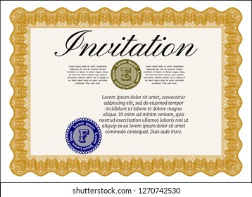 Orange Vintage invitation. Printer friendly. Sophisticated design. Customizable, Easy to edit and change colors. 