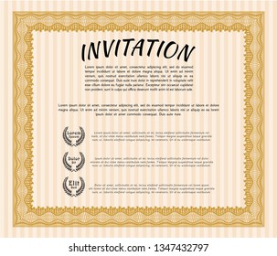 Orange Vintage invitation. Printer friendly. Detailed. Money Pattern design. 