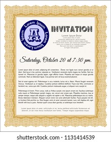 Orange Vintage invitation. Retro design. With linear background. Vector illustration. 