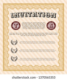 Orange Vintage invitation. Retro design. With guilloche pattern and background. Customizable, Easy to edit and change colors. 
