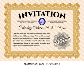 Orange Vintage invitation. Sophisticated design. Easy to print. Detailed. 