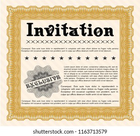 Orange Vintage invitation. Sophisticated design. Customizable, Easy to edit and change colors. With complex background. 