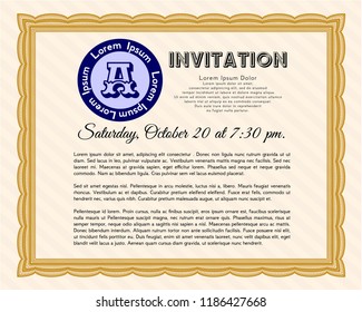 Orange Vintage invitation. Sophisticated design. Complex background. Detailed. 