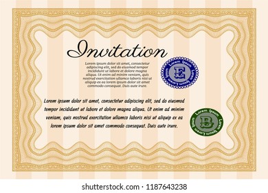 Orange Vintage invitation. Sophisticated design. Customizable, Easy to edit and change colors. Complex background. 