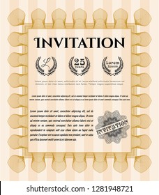 Orange Vintage invitation. Sophisticated design. Customizable, Easy to edit and change colors. With great quality guilloche pattern. 