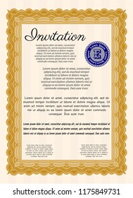 Orange Vintage invitation. Superior design. Detailed. Printer friendly. 