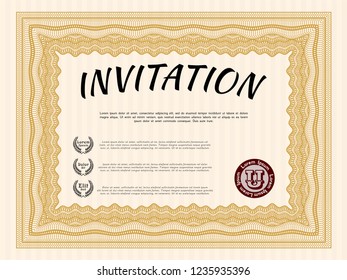 Orange Vintage invitation template. Artistry design. Customizable, Easy to edit and change colors. With linear background. 