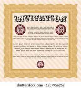 Orange Vintage invitation template. Artistry design. Printer friendly. Customizable, Easy to edit and change colors. 
