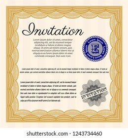 Orange Vintage invitation template. Artistry design. Detailed. Printer friendly. 