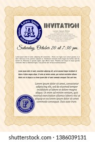 Orange Vintage invitation template. Artistry design. With great quality guilloche pattern. Vector illustration. 