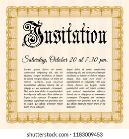Orange Vintage invitation template. With background. Detailed. Lovely design. 