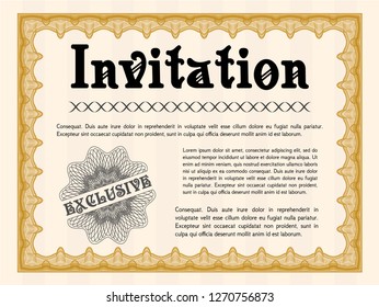 Orange Vintage invitation template. With background. Vector illustration. Superior design. 