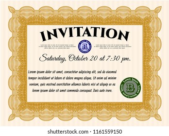 Orange Vintage invitation template. Beauty design. With complex background. Vector illustration. 