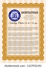 Orange Vintage invitation template. With complex background. Vector illustration. Money Pattern. 