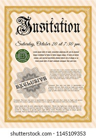 Orange Vintage invitation template. With complex background. Perfect design. Detailed. 