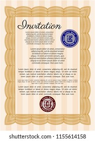 Orange Vintage invitation template. With complex background. Detailed. Excellent design. 