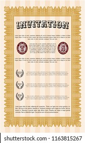 Orange Vintage invitation template. Complex background. Nice design. Vector illustration. 