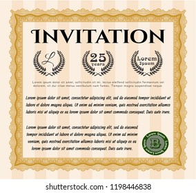 Orange Vintage invitation template. Complex background. Vector illustration. Good design. 