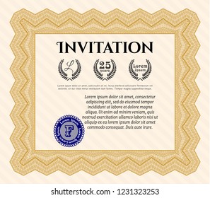 Orange Vintage invitation template. With complex linear background. Customizable, Easy to edit and change colors. Sophisticated design. 