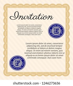 Orange Vintage invitation template. Complex background. Cordial design. Customizable, Easy to edit and change colors. 