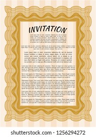 Orange Vintage invitation template. Complex background. Detailed. Money design. 