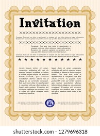 Orange Vintage invitation template. With complex background. Money style design. Detailed. 