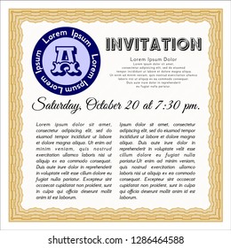 Orange Vintage invitation template. Complex background. Artistry design. Customizable, Easy to edit and change colors. 