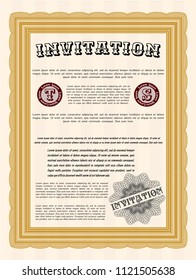 Orange Vintage invitation template. Customizable, Easy to edit and change colors. With complex background. Money Pattern design. 